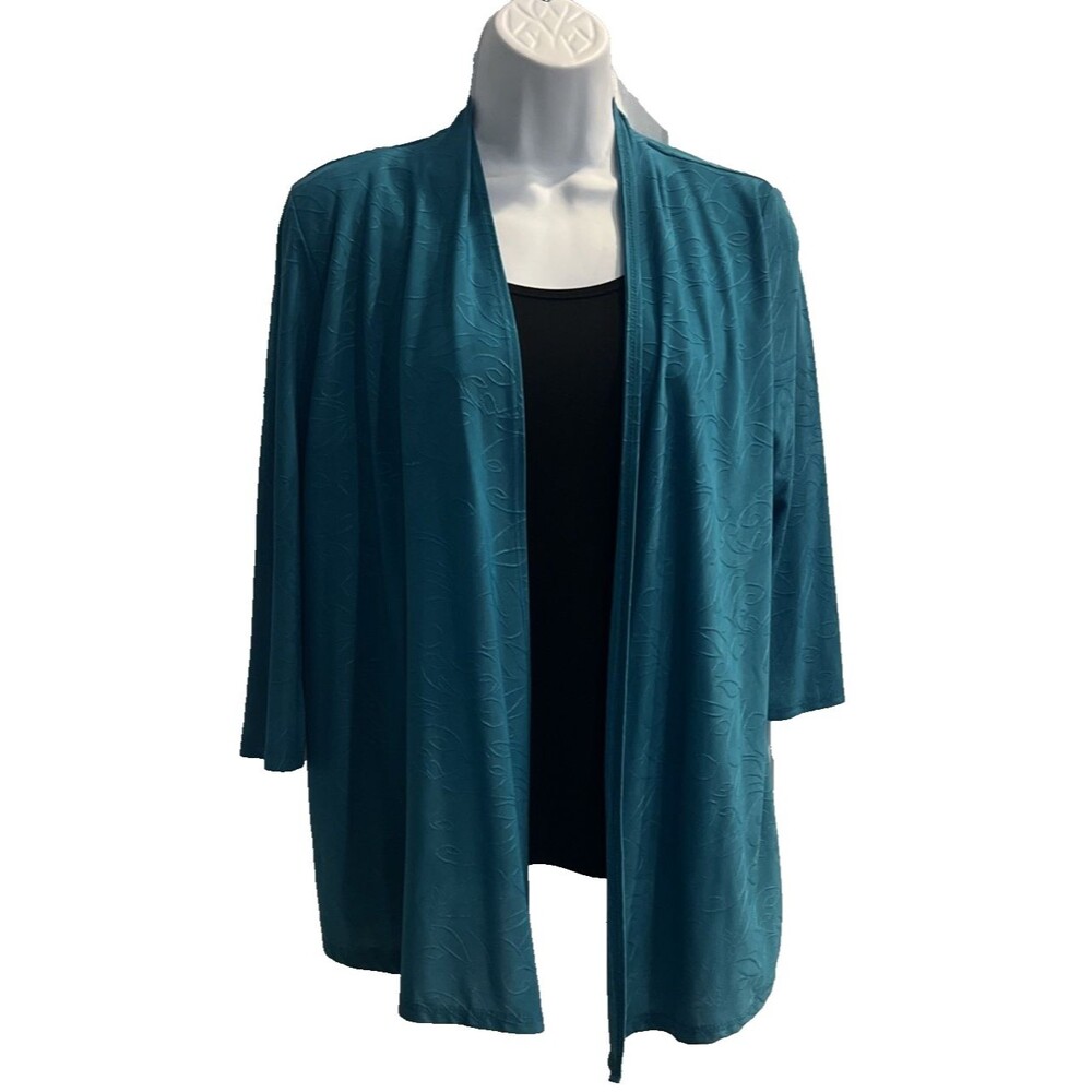 Lavish Layered Top Women’s Small Teal Black  3/4 Sleeve Open Front Cardigan Y2K